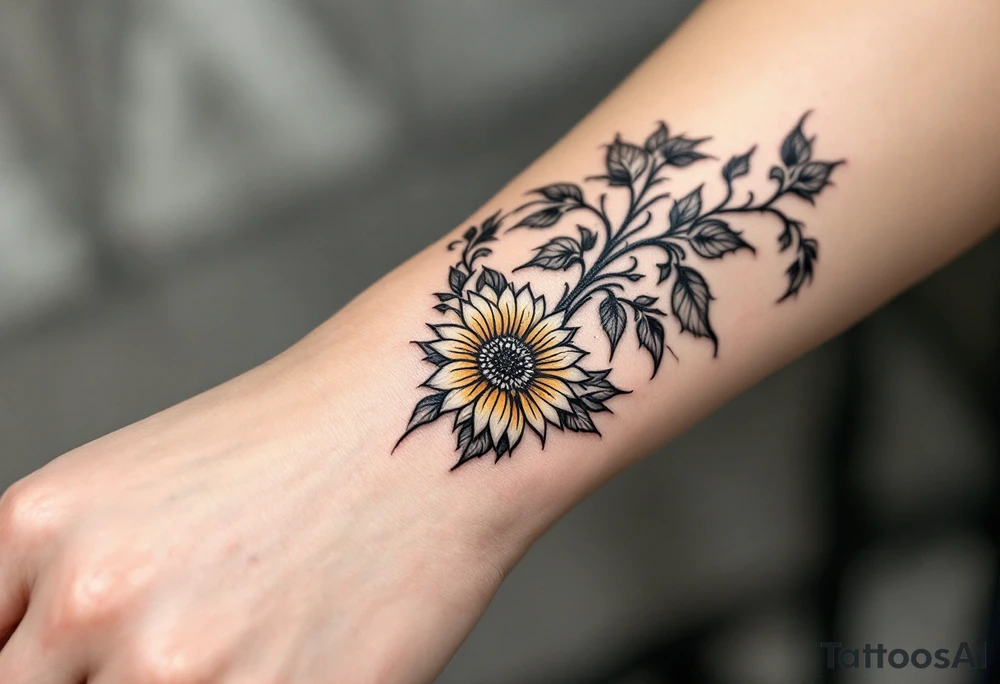Word "phuong" written with sunflower tattoo idea