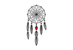 skinny dreamcatcher with feathers and some color tattoo idea