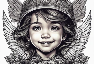 Kid smiling looking up at angel of death tattoo idea