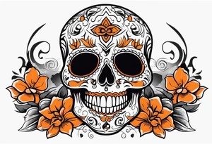 Mexican skull with smoke coming out of the bottom orange and black tattoo idea