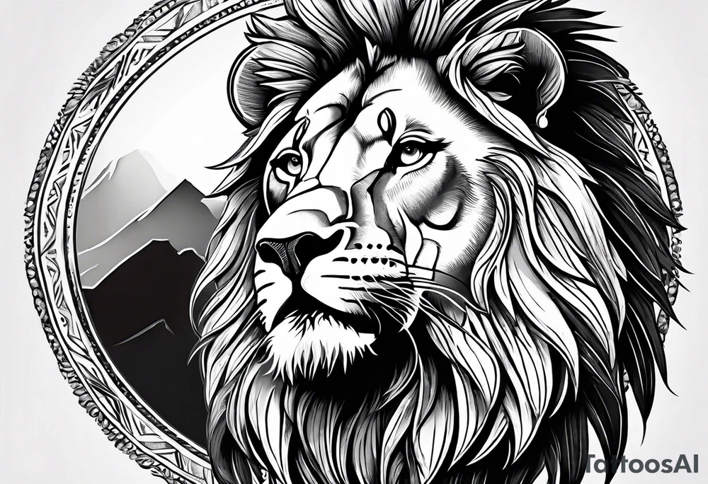 African continent shape with a detailed roaring lion face filling the inside tattoo idea