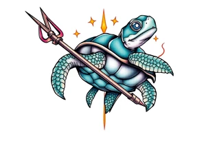 Turtle holding a trident tattoo idea