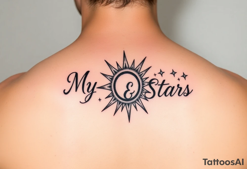 "My Sun & Stars" in script with a Sun and stars tattoo idea