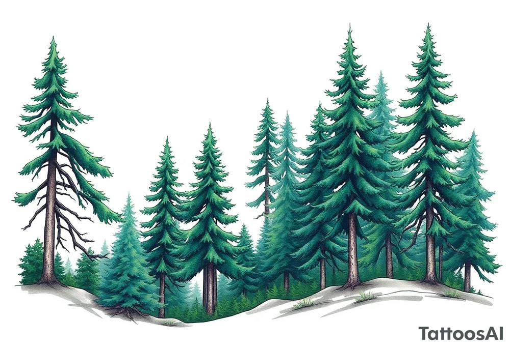 green trees forest tattoo idea