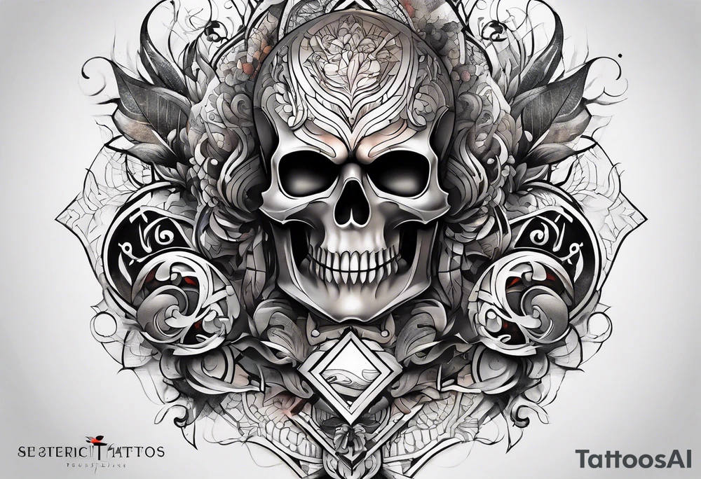 front knee tattoo with geometry, swirls & washes, background washes tattoo idea