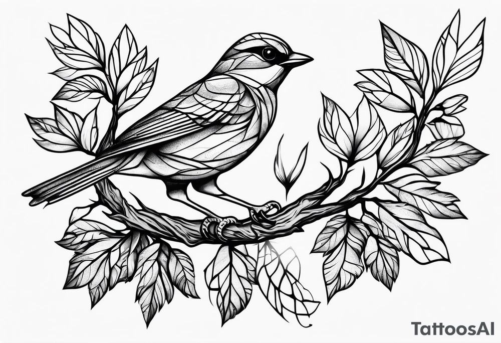 Bird oak tattoo idea