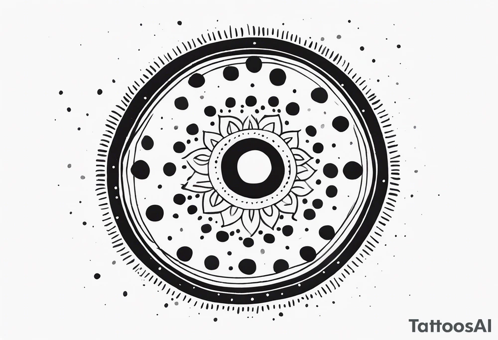 simple sunshine made of black dots with circles. indian vibe tattoo idea