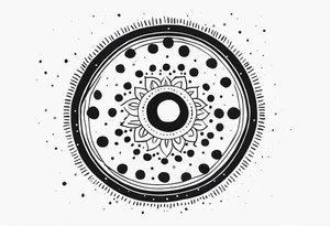 simple sunshine made of black dots with circles. indian vibe tattoo idea
