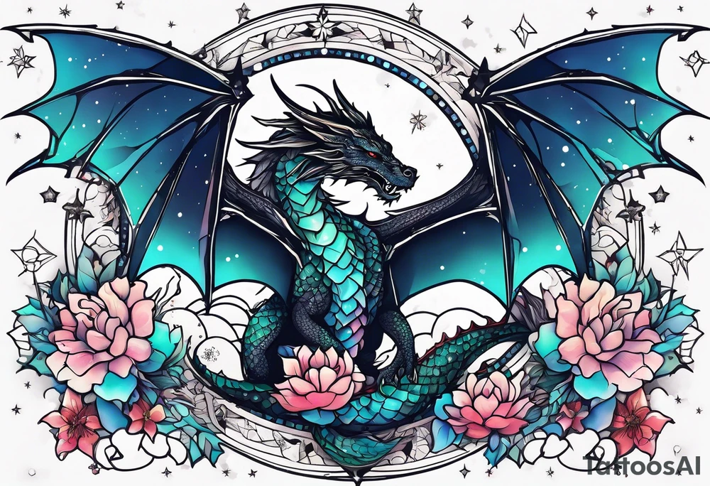 Constellation, wing , snow , cross , dragon japan kawaii tattoo idea