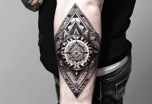 A full sleeve for the forearm with a geometric design tattoo idea