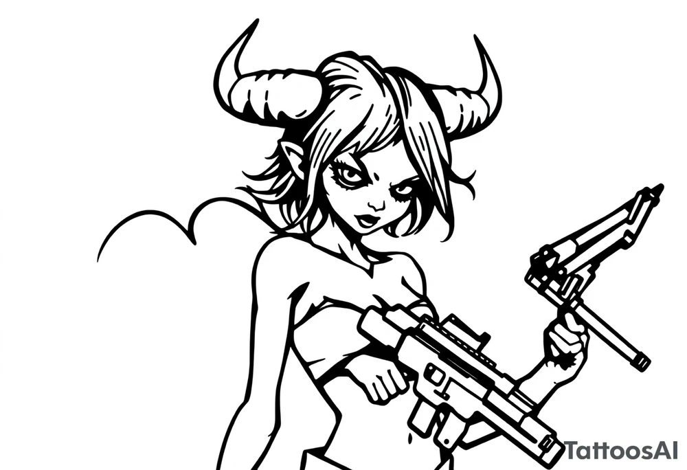 demon girl holding gun tattoo idea