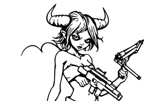 demon girl holding gun tattoo idea
