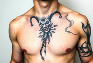 jester in a fog of smoke tattoo idea