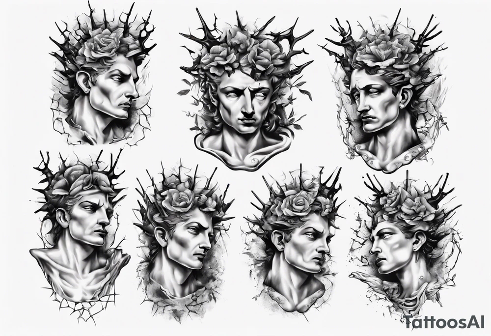 Bust of David with thorns tattoo idea