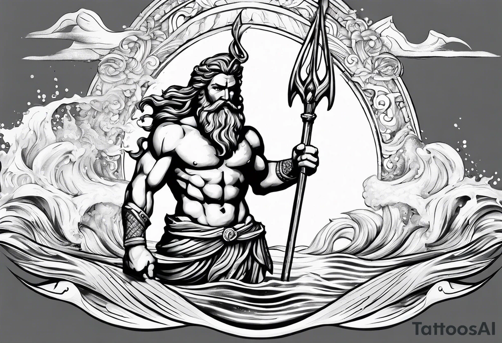 Poseidon on water with his trident tattoo idea