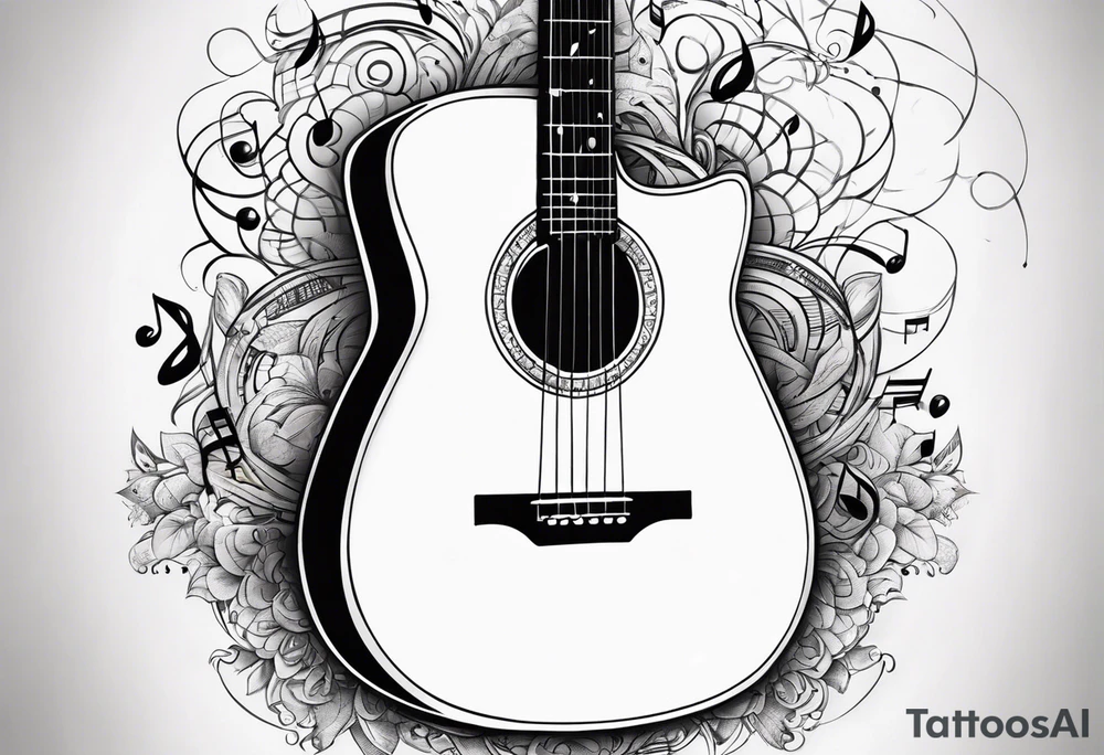 guitar with musical notes wrapped around it tattoo idea