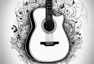 guitar with musical notes wrapped around it tattoo idea