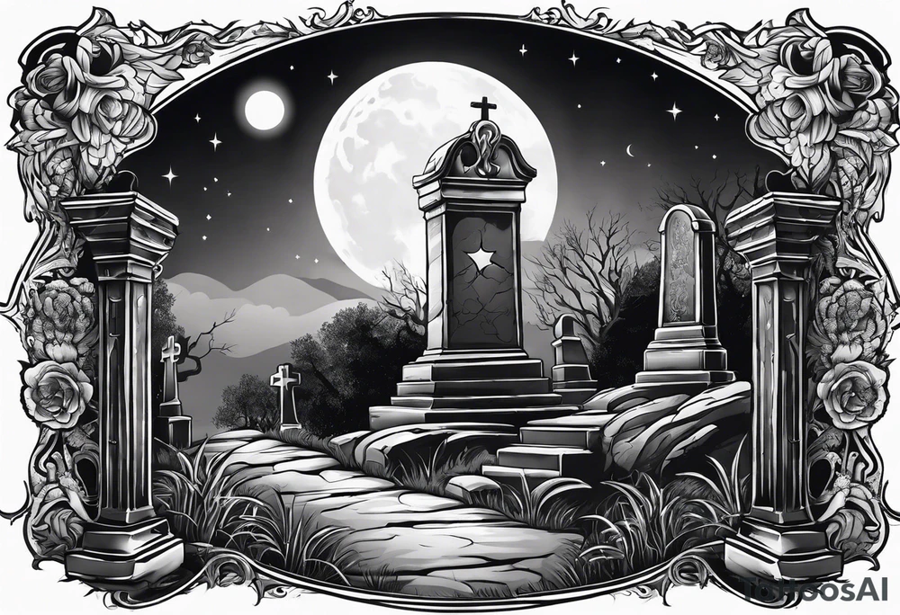 graveyard with moon tattoo idea