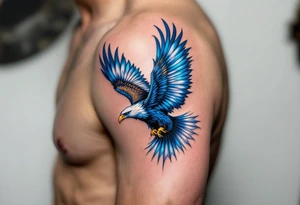 A vibrant blue soaring eagle symbolizes freedom and strength in the face of adversity. tattoo idea