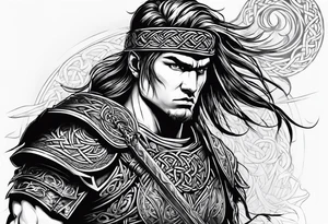 Full body shot Celtic warrior facing left with sword drawn. tattoo idea