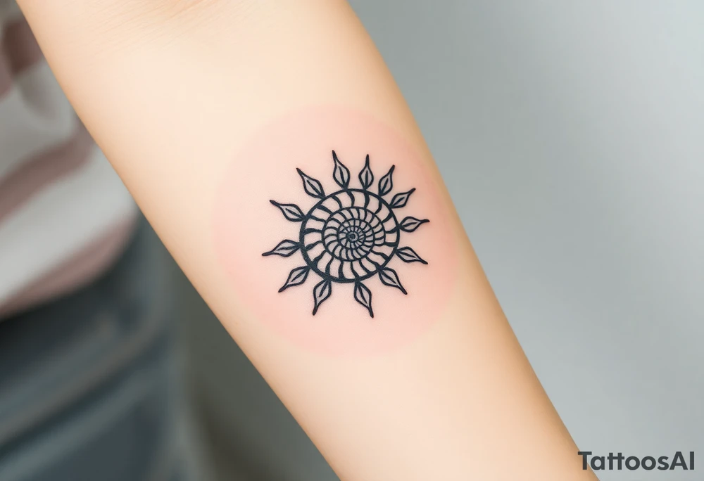 Fibonacci sun spiral shell tattoo idea