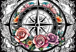 Feminine adventure, compass, cover-up tattoo idea