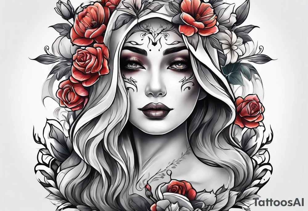 Ghost face holding flowers tattoo idea