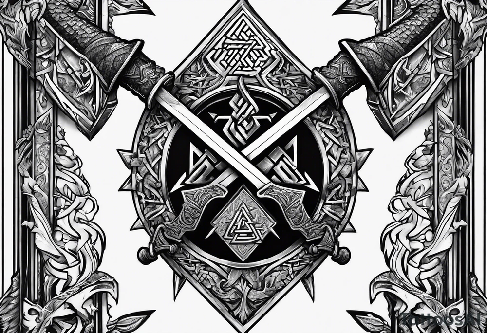 Valhalla valknut sword axe Dragon tattoo idea