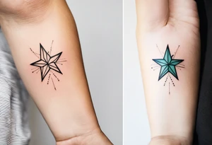 Guiding star tattoo on the wrist. One Side longer than the Other 3. Made Out of triangles tattoo idea
