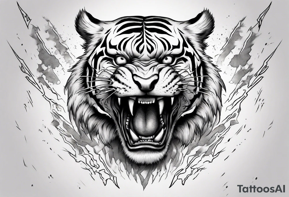 mythical ferocious tiger with lightning around it. The tattoo is for a forearm sleeve tattoo idea