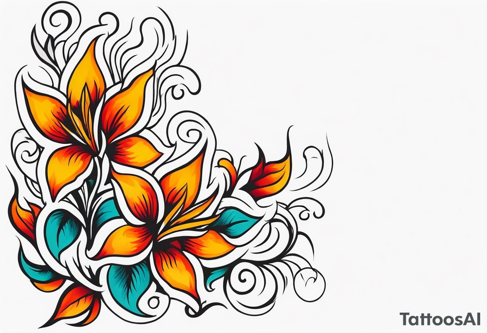 tongues of fire
old school vintage simple traditional design with vintage flowers surrounding
bold color simple tattoo idea
