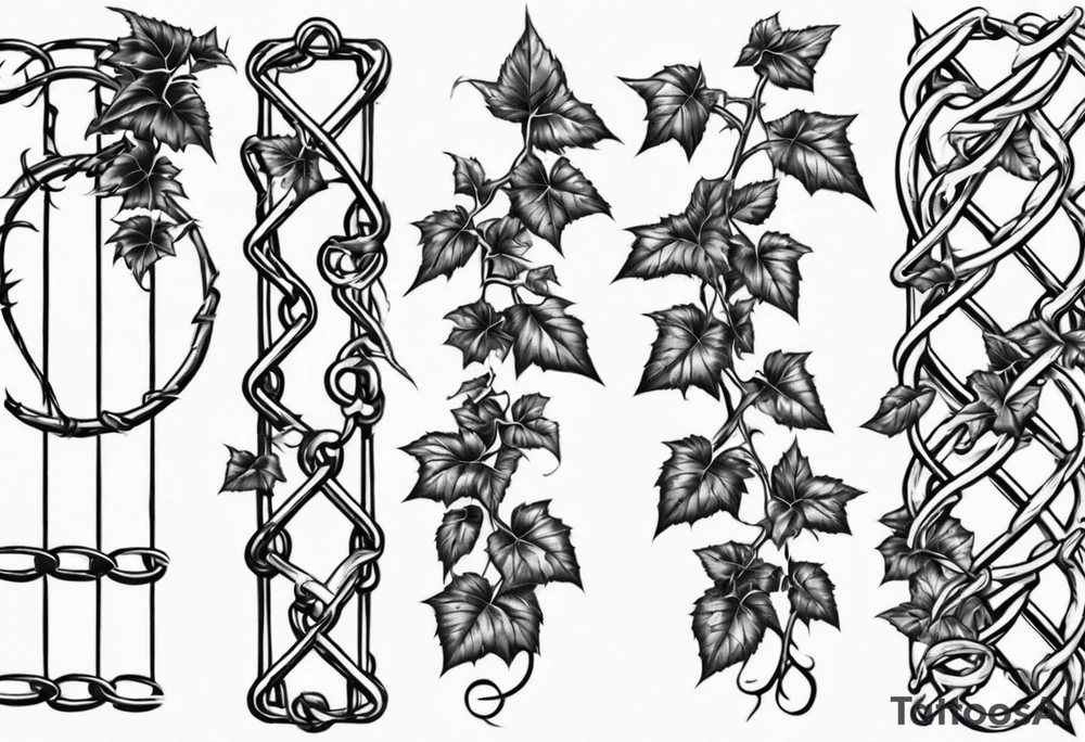 chain link fence with pointy ivy vines tattoo idea