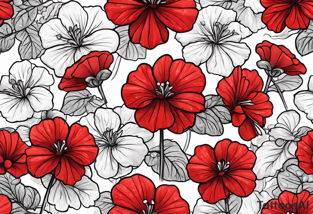Red geraniums in the rain umbrella tattoo idea