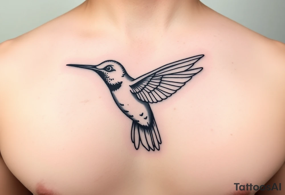 small, manly, and minimalist hummingbird on upper left side of the chest tattoo idea