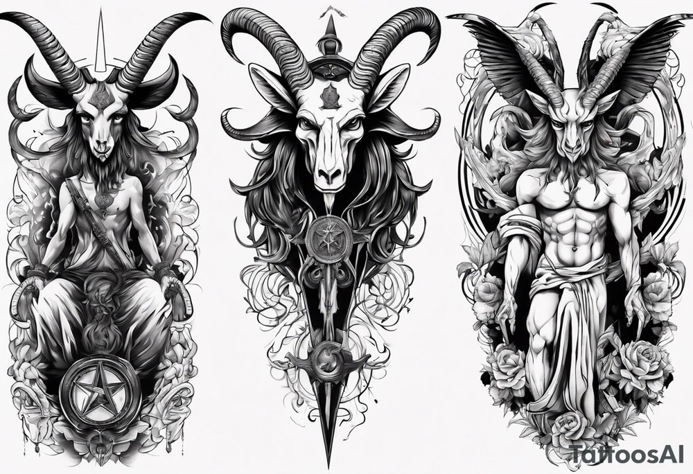 Baphomet sleeve high contrast tattoo idea