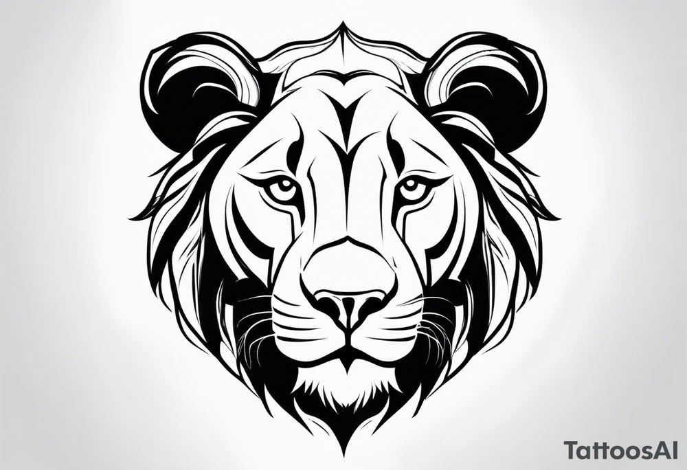 Moitié du visage lion avec son bebe lionne tattoo idea