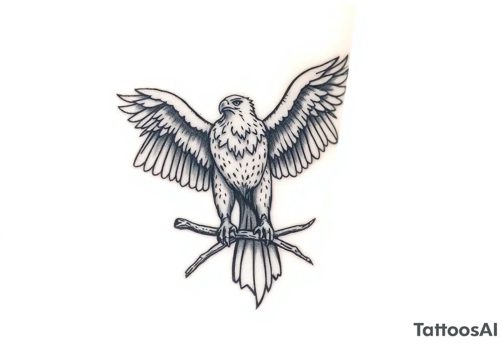 A majestic Moravian eagle perched on a branch, its wings spread wide, symbolizing freedom and strength tattoo idea