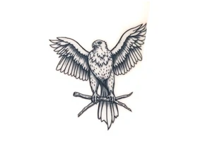 A majestic Moravian eagle perched on a branch, its wings spread wide, symbolizing freedom and strength tattoo idea
