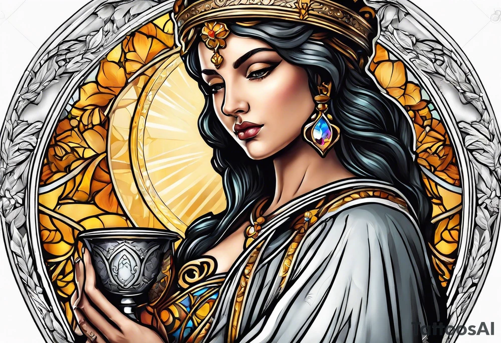 Female saint holding a chalice tattoo idea