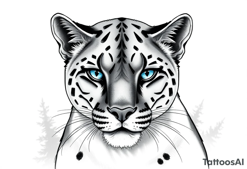 The puma should look strong, elegant, and slightly mysterious.

I want it to have striking, deep blue eyes – that’s an important feature.

Style: I’m open to realism or slightly stylized, but it should still look powerful and beautiful.

The expression should show confidence or calm focus – not aggressive, but alert and intelligent.

Background: Can be minimal or with subtle nature elements (like mist, forest shadows, or moonlight) – nothing too busy.

I’d like the overall composition to feel balanced and meaningful, something that represents inner strength and independence. tattoo idea