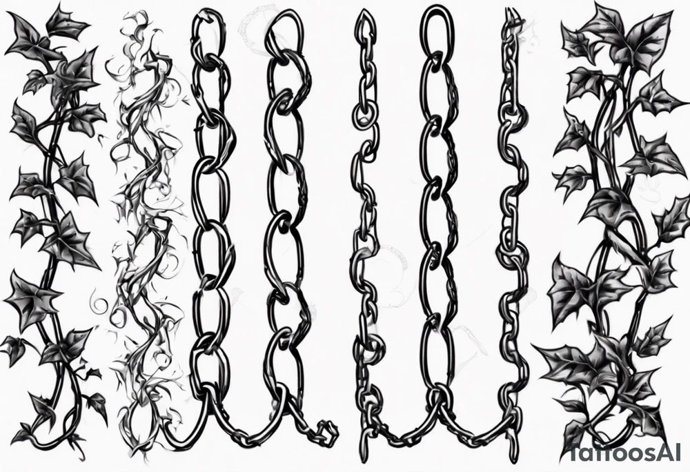 chain link fence with pointy ivy vines tattoo idea