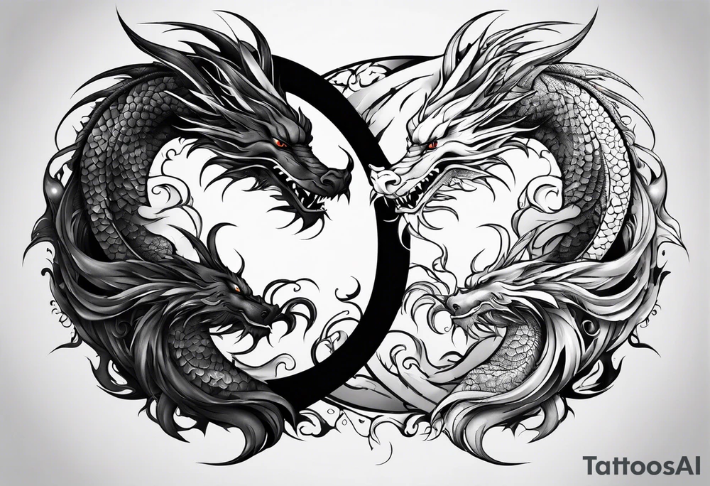 2 dragons in a yin and yang shape tattoo idea