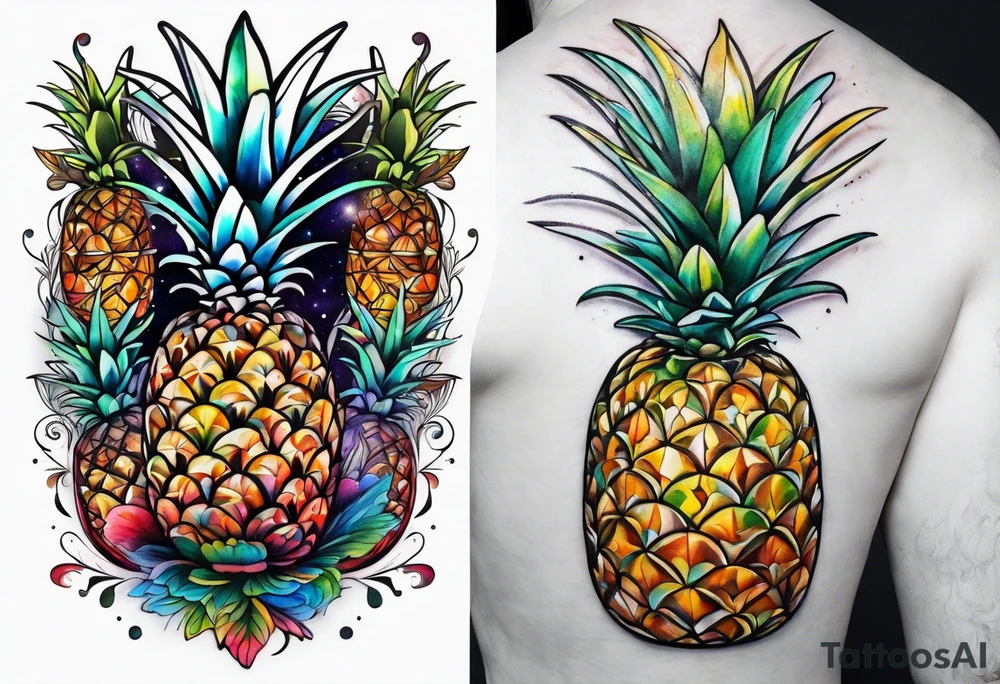 wildlife and birds made of glass in Amsterdam canal in space with pineapples tattoo idea
