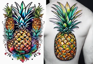 wildlife and birds made of glass in Amsterdam canal in space with pineapples tattoo idea