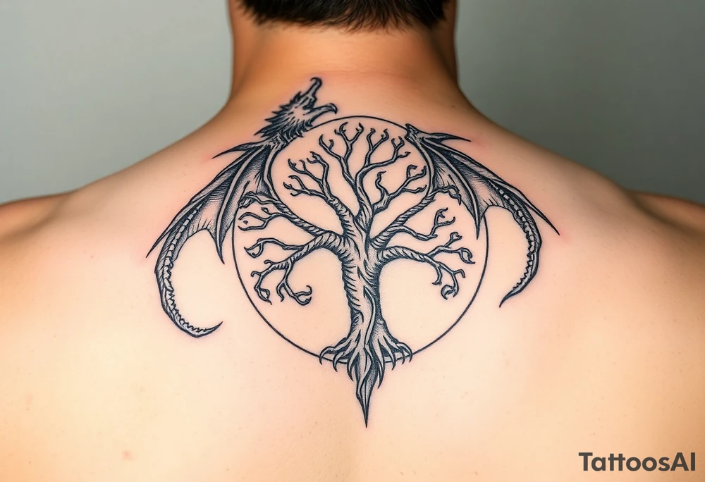 a dragon encircling the tree of life tattoo idea
