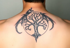 a dragon encircling the tree of life tattoo idea