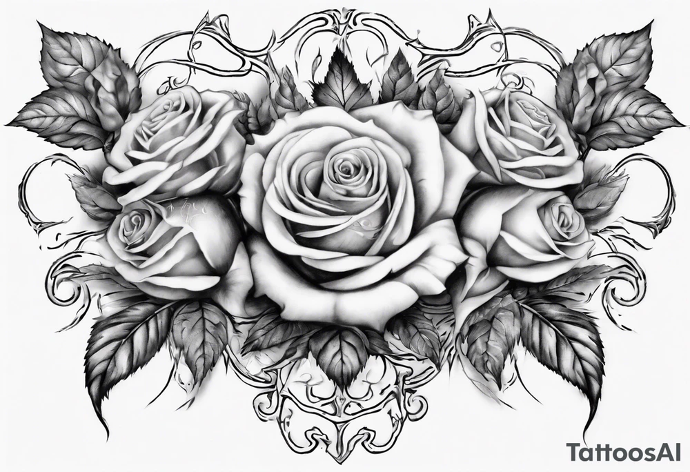 filagree chest tattoo. roses tattoo idea