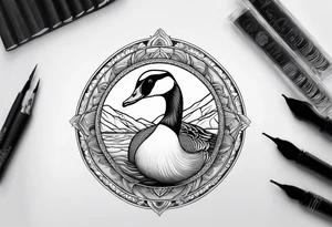 plain mandala in the Background with canadian goose in the front tattoo idea