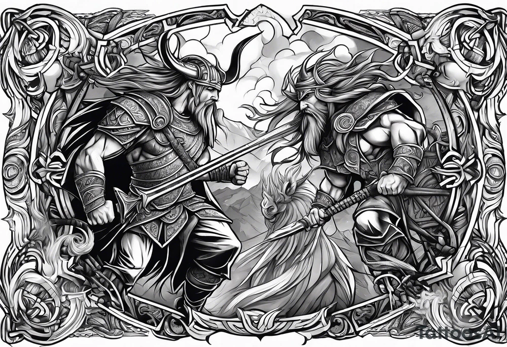 norse gods fighting tattoo idea
