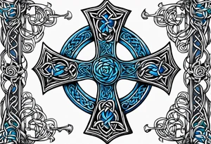 Celtic cross impaled by a blue rose tattoo idea